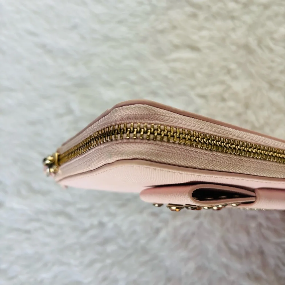 Kate Spade Pink Leather w/ Bow w/ Rhinestone zip around Long Wallet